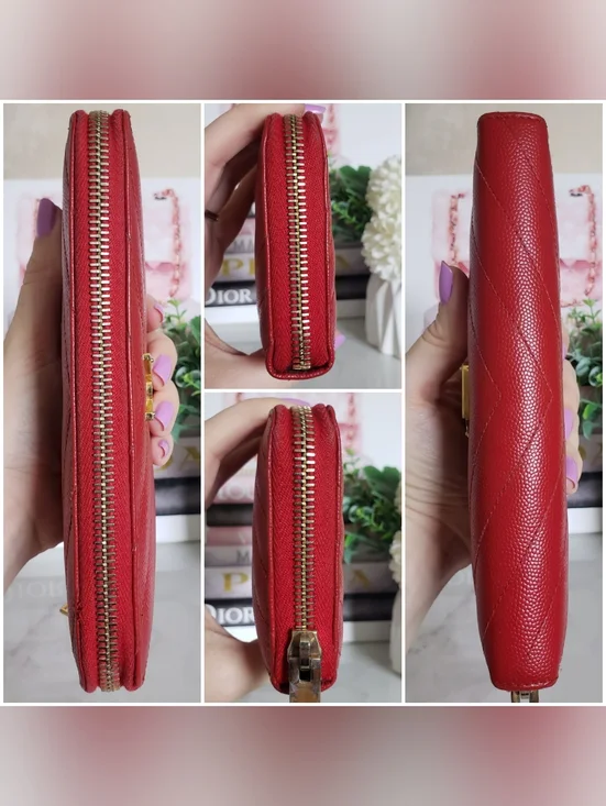 Authentic Pre-owned Yves Saint Laurent Grain De Poudre Chevron Zippy Wallet - Picture 8 of 13